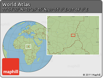Savanna Style Location Map of the Area around 12° 11' 54" N, 21° 19' 30" E