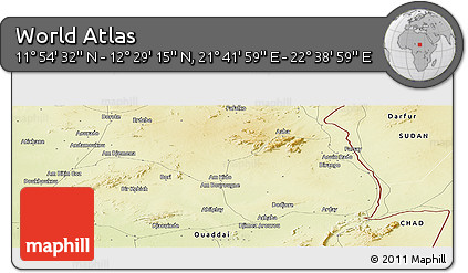 Physical Panoramic Map of the Area around 12° 11' 54" N, 22° 10' 29" E
