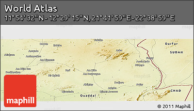 Physical Panoramic Map of the Area around 12° 11' 54" N, 22° 10' 29" E