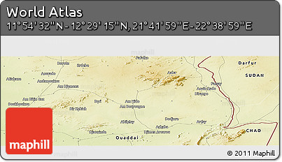 Physical Panoramic Map of the Area around 12° 11' 54" N, 22° 10' 29" E