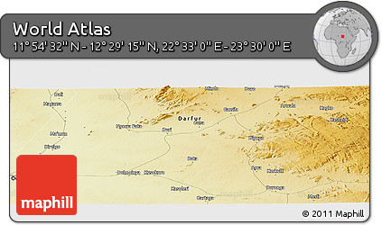 Physical Panoramic Map of the Area around 12° 11' 54" N, 23° 1' 29" E