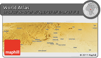 Physical Panoramic Map of the Area around 12° 11' 54" N, 23° 52' 30" E