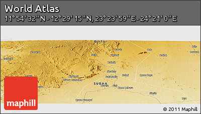 Physical Panoramic Map of the Area around 12° 11' 54" N, 23° 52' 30" E
