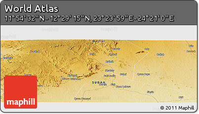 Physical Panoramic Map of the Area around 12° 11' 54" N, 23° 52' 30" E