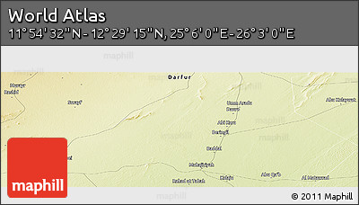 Physical Panoramic Map of the Area around 12° 11' 54" N, 25° 34' 30" E
