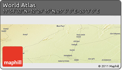 Physical Panoramic Map of the Area around 12° 11' 54" N, 25° 34' 30" E