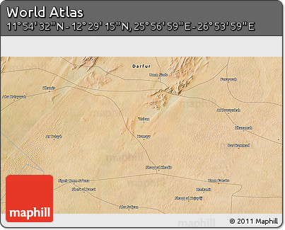 Satellite 3D Map of the Area around 12° 11' 54" N, 26° 25' 29" E