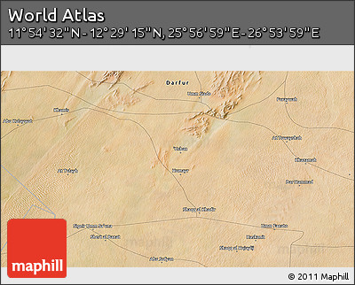 Satellite 3D Map of the Area around 12° 11' 54" N, 26° 25' 29" E