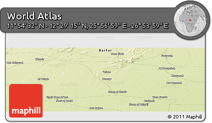 Physical Panoramic Map of the Area around 12° 11' 54" N, 26° 25' 29" E