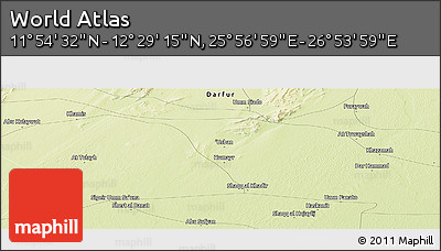 Physical Panoramic Map of the Area around 12° 11' 54" N, 26° 25' 29" E