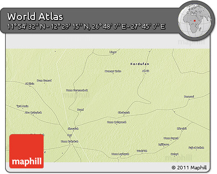 Physical 3D Map of the Area around 12° 11' 54" N, 27° 16' 29" E