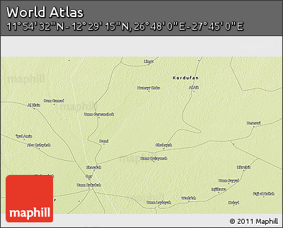 Physical 3D Map of the Area around 12° 11' 54" N, 27° 16' 29" E
