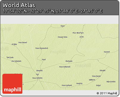 Physical 3D Map of the Area around 12° 11' 54" N, 27° 16' 29" E