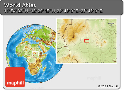 Physical Location Map of the Area around 12° 11' 54" N, 27° 16' 29" E