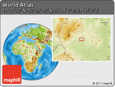 Physical Location Map of the Area around 12° 11' 54" N, 27° 16' 29" E