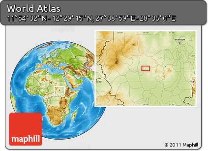 Physical Location Map of the Area around 12° 11' 54" N, 28° 7' 30" E