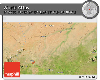 Satellite 3D Map of the Area around 12° 11' 54" N, 29° 49' 30" E