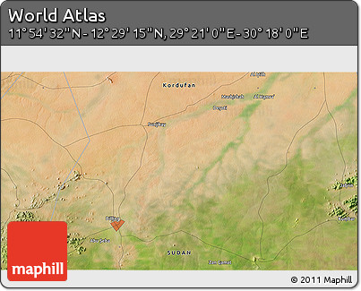 Satellite 3D Map of the Area around 12° 11' 54" N, 29° 49' 30" E