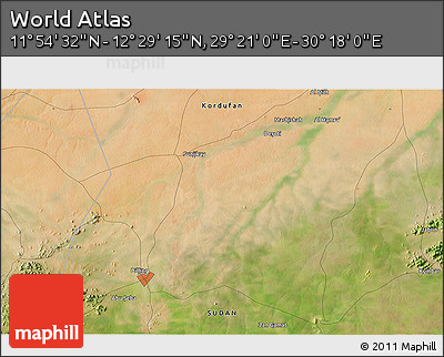Satellite 3D Map of the Area around 12° 11' 54" N, 29° 49' 30" E