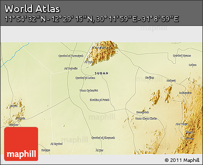Physical 3D Map of the Area around 12° 11' 54" N, 30° 40' 29" E