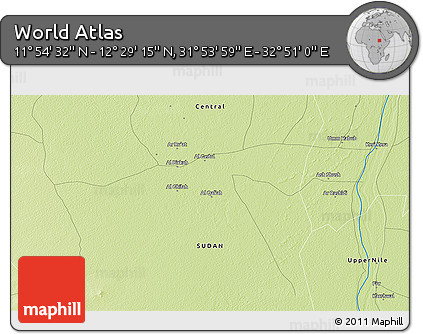 Physical 3D Map of the Area around 12° 11' 54" N, 32° 22' 30" E