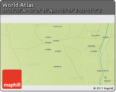 Physical 3D Map of the Area around 12° 11' 54" N, 32° 22' 30" E