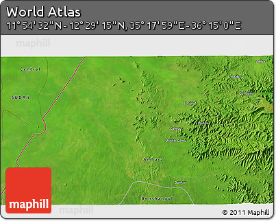 Satellite 3D Map of the Area around 12° 11' 54" N, 35° 46' 29" E