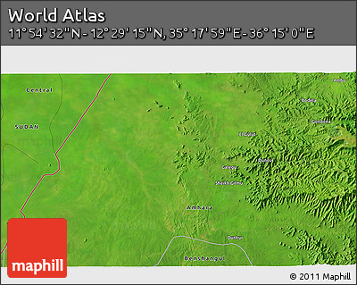 Satellite 3D Map of the Area around 12° 11' 54" N, 35° 46' 29" E