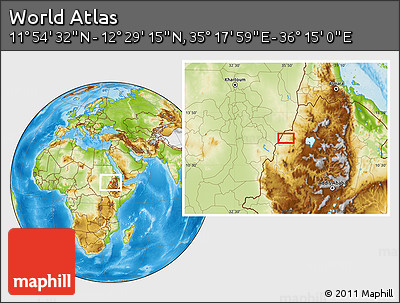 Physical Location Map of the Area around 12° 11' 54" N, 35° 46' 29" E