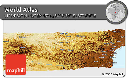 Physical Panoramic Map of the Area around 12° 11' 54" N, 36° 37' 30" E
