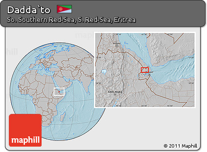 Gray Location Map of Dadda`to, hill shading