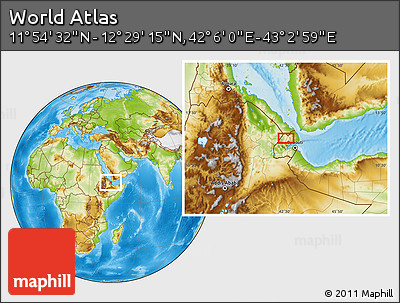 Physical Location Map of the Area around 12° 11' 54" N, 42° 34' 30" E