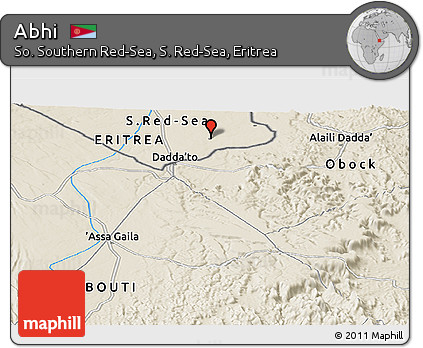 Shaded Relief Panoramic Map of Abhi