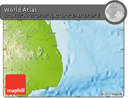 Physical Map of the Area around 12° 11' 54" N, 43° 25' 29" E