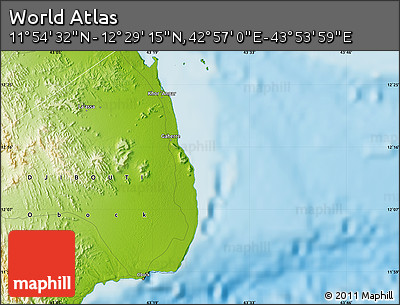 Physical Map of the Area around 12° 11' 54" N, 43° 25' 29" E