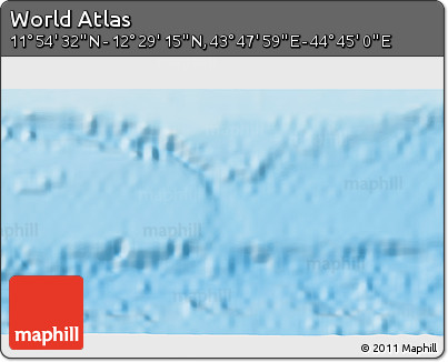 Shaded Relief 3D Map of the Area around 12° 11' 54" N, 44° 16' 29" E