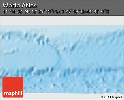 Shaded Relief 3D Map of the Area around 12° 11' 54" N, 44° 16' 29" E