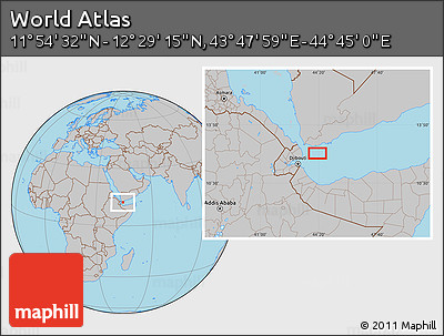Gray Location Map of the Area around 12° 11' 54" N, 44° 16' 29" E