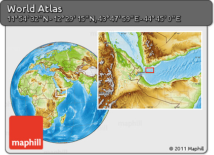 Physical Location Map of the Area around 12° 11' 54" N, 44° 16' 29" E