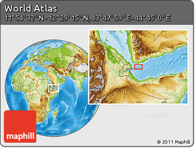Physical Location Map of the Area around 12° 11' 54" N, 44° 16' 29" E
