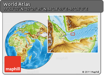 Physical Location Map of the Area around 12° 11' 54" N, 45° 7' 30" E