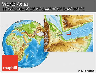 Physical Location Map of the Area around 12° 11' 54" N, 45° 7' 30" E