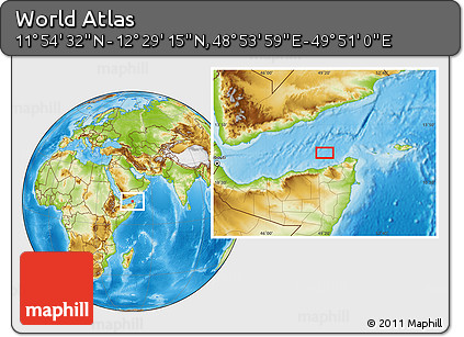 Physical Location Map of the Area around 12° 11' 54" N, 49° 22' 30" E