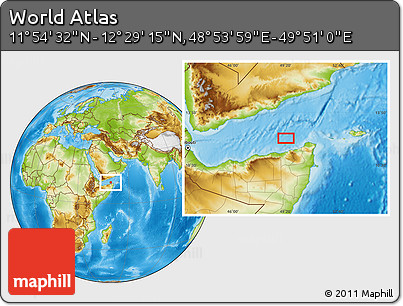 Physical Location Map of the Area around 12° 11' 54" N, 49° 22' 30" E