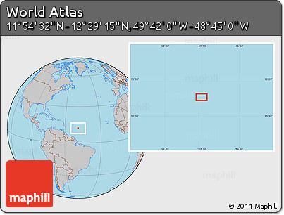 Gray Location Map of the Area around 12° 11' 54" N, 49° 13' 30" W
