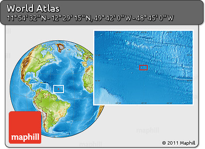 Physical Location Map of the Area around 12° 11' 54" N, 49° 13' 30" W