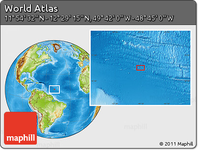 Physical Location Map of the Area around 12° 11' 54" N, 49° 13' 30" W