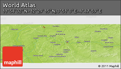 Physical Panoramic Map of the Area around 12° 11' 54" N, 4° 19' 30" E