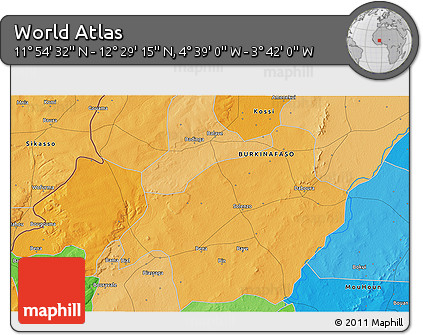 Political 3D Map of the Area around 12° 11' 54" N, 4° 10' 30" W