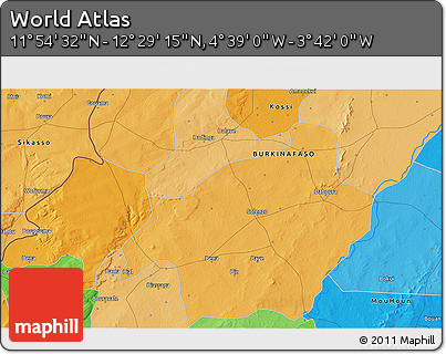 Political 3D Map of the Area around 12° 11' 54" N, 4° 10' 30" W